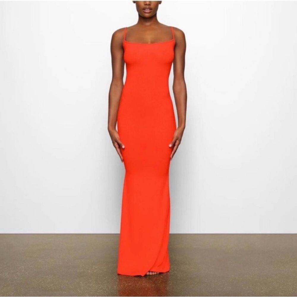 SKIMS Soft Lounge Long Maxi Slip Dress in Fire Orange